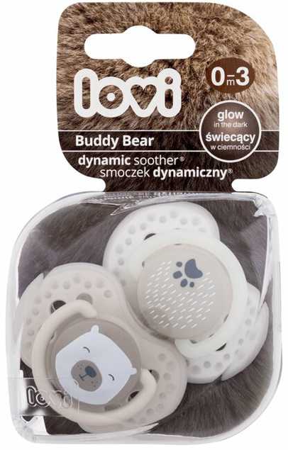 LOVI dinaminis silikoninis čiulptukas BUDDY BEAR, 0-3 mėn., 2 vnt., 22/863
