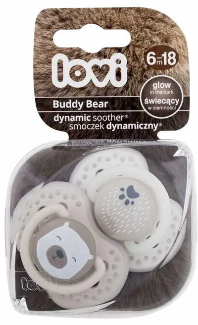 LOVI dinaminis silikoninis čiulptukas BUDDY BEAR, 6-18 mėn., 2 vnt., 22/865