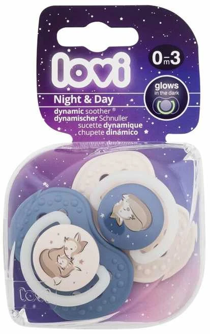 LOVI Dinaminis silikoninis čiulptukas Night&Day berniukams 0-3 mėn., 2 vnt., 22/913boy