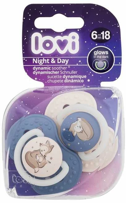 LOVI Dinaminis silikoninis čiulptukas Night&Day berniukams 6-18 mėn., 2 vnt., 22/915boy