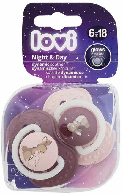 LOVI Dinaminis silikoninis čiulptukas Night&Day mergaitėms 6-18 mėn., 2 vnt., 22/915girl