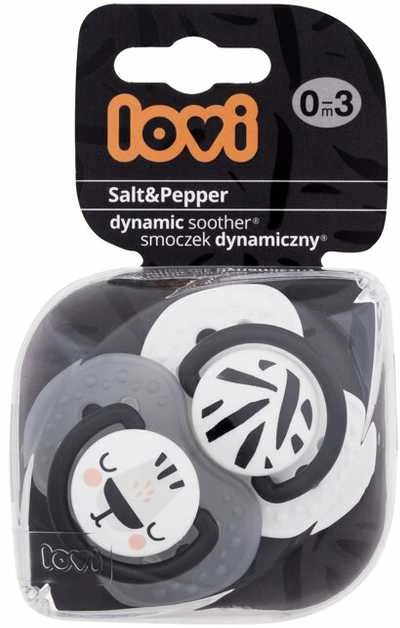 LOVI silikoniniai dinaminiai čiulptukai SALT&PEPPER, 0-3 mėn., 2 vnt., 22/877