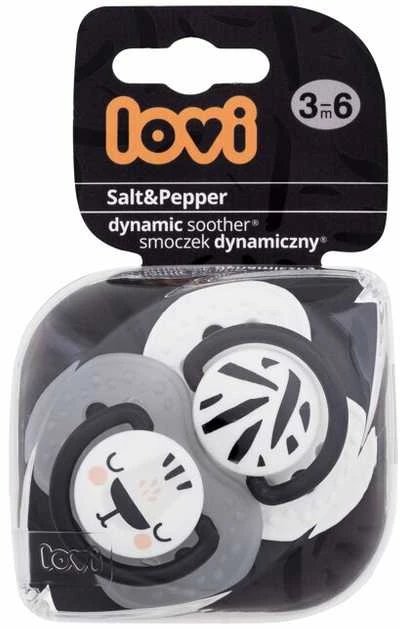 LOVI silikoniniai dinaminiai čiulptukai SALT&PEPPER, 3-6 mėn., 2 vnt., 22/878
