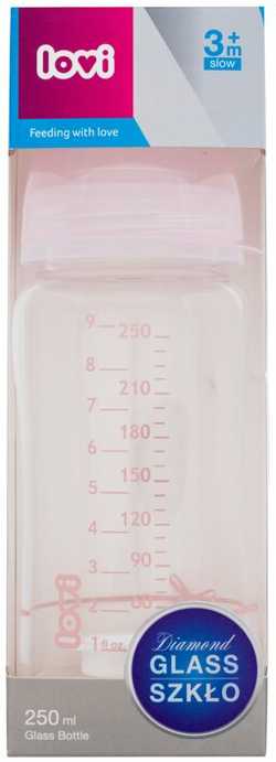 LOVI stiklinis buteliukas DIAMOND GLASS Baby Shower girl, 250 ml, 74/204girl