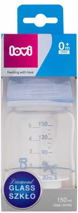 LOVI stiklinis buteliukas DIAMOND GLASS Baby Shower boy, 150 ml, 74/104boy