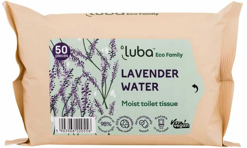 Luba Eco Family šlapias tualetinis popierius su levandų vandeniu 50 vnt.
