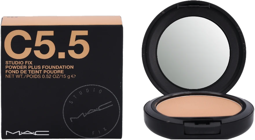 MAC Studio Fix Powder Plus Ultra-Matte Finish kompaktiškas makiažo pagrindas C5.5, 15 g