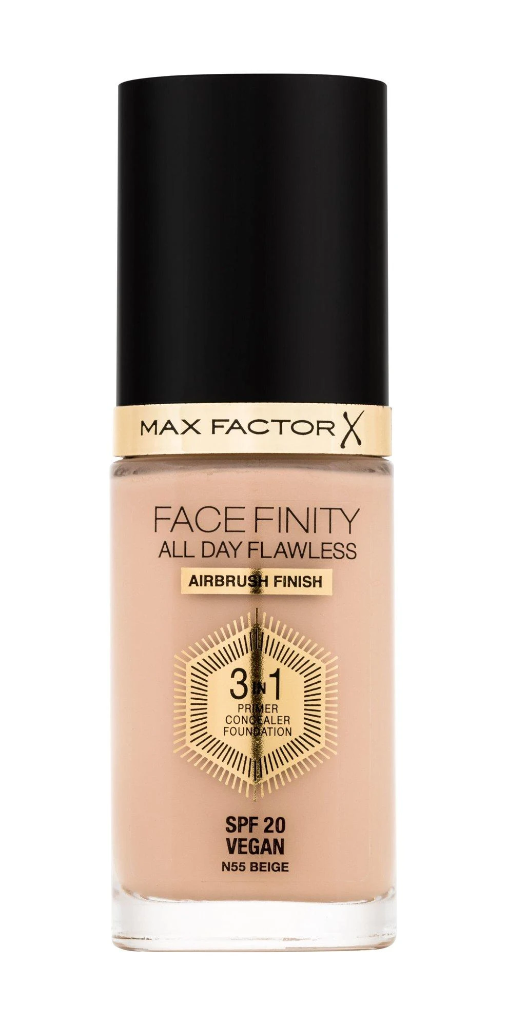 "Max Factor Facefinity 3in1" Maskuoklis ir makiažo pagrindas 55-rusvai gelsvas" 30ml