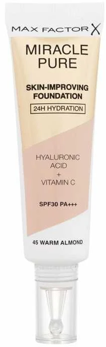 "Max Factor Miracle Pure" odą puoselėjantis makiažo pagrindas "24h Hydration Spf30 45-Warm Almond" 30ml