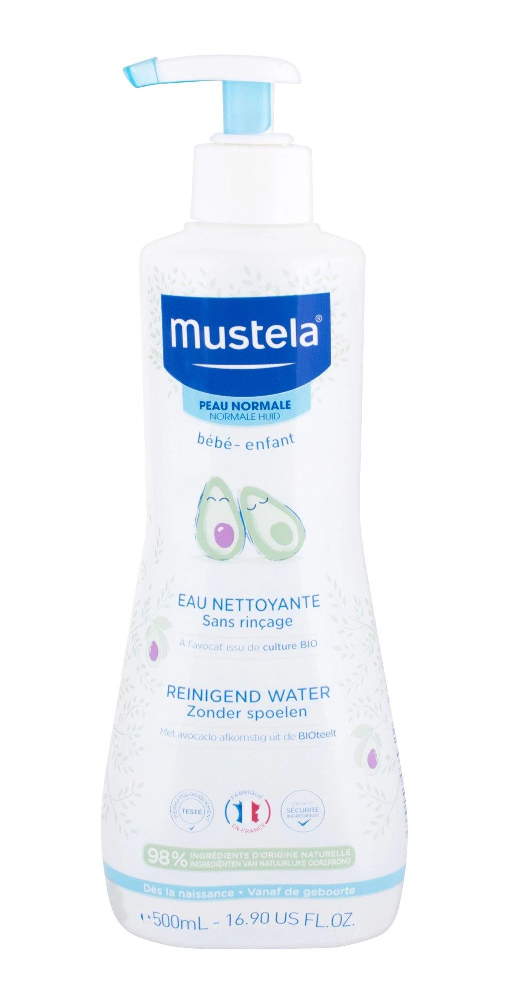 Mustela Bébé No-Rinse Cleansing Vanduo veido ir kūno prausiklis be nuplovimo, 500 ml
