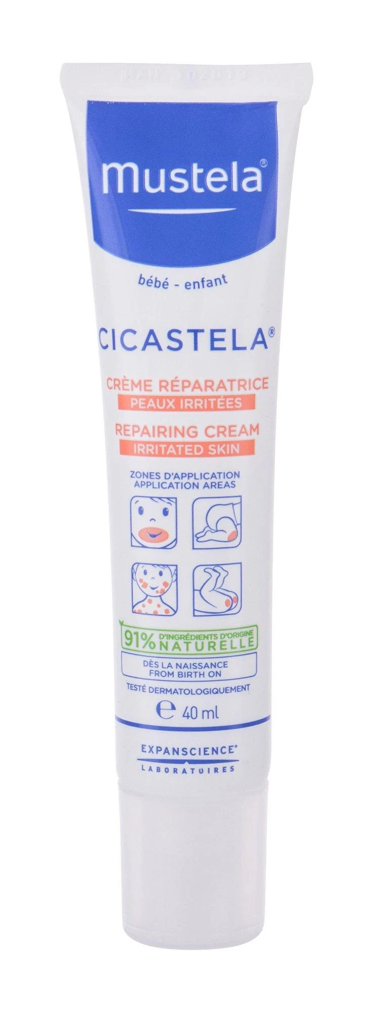 Mustela Cicastela Repairing Kreminis atkuriamasis kremas sudirgintai odai vaikams, 40 ml