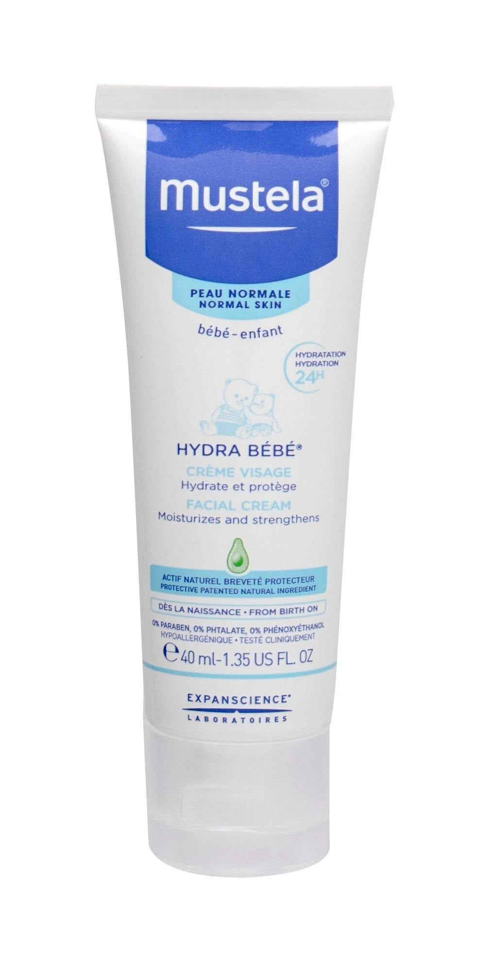 Mustela Hydra Bébé® Facial Kreminis veido kremas vaikams, 40 ml