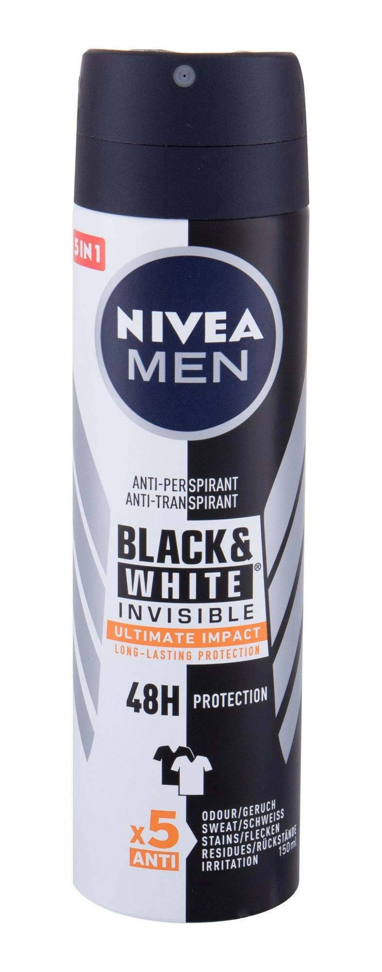 Nivea Men Invisible For Juodas &amp; Baltas Ultimate Impact Antiperspirant vyrams, 150 ml
