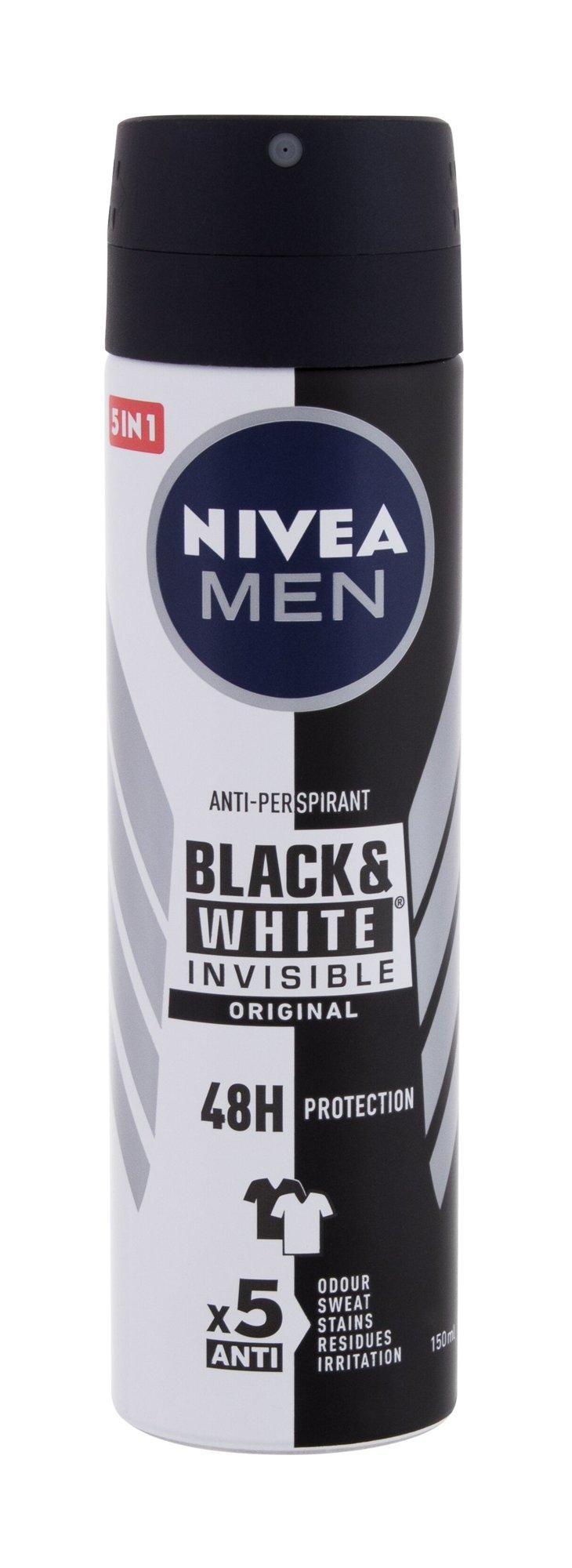 Nivea Men Invisible For Juodas & Baltas Original Antiperspirant vyrams, 150 ml