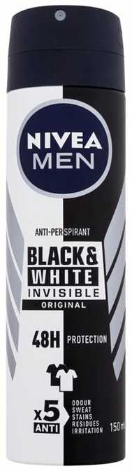 Nivea Men Invisible For Juodas & Baltas Original Antiperspirant vyrams, 150 ml
