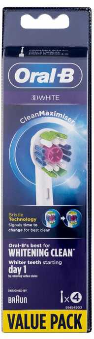 Oral-B Replaceable dantų šepetėlis galvutės with CleanMaximiser 3D Refill Heads Suaugusiems Šepetėlių skaičius galvutės įeina 4 Number of teeth brushing modes Does not apply Baltas