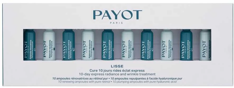 Payot Lisse Cure 10 Jours Rides Éclat Express priemonė nuo raukšlių su hialurono rūgštimi ir retinoliu – 10 dienų kursas moterims