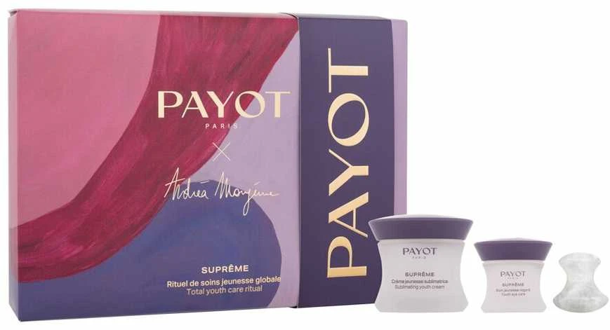 Set Payot: Supreme Sublimating Anti-Aging Day Kreminis For Face, 50 ml + Supreme Jeunesse Le Regard Hydrating Paakių kremas, 15 ml + Gua Sha Baltas Lifting Face Massage Stone