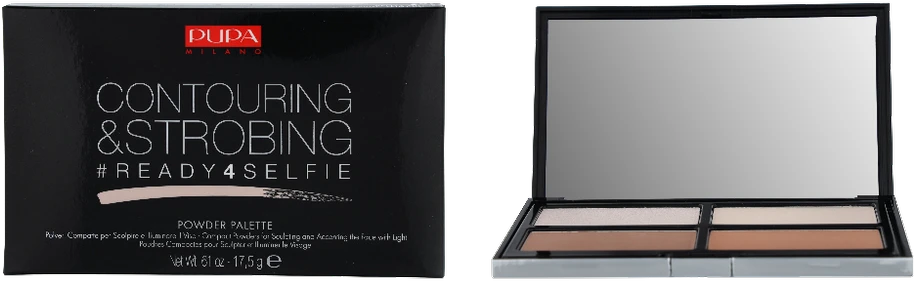 Pupa Milano Pupa #READY4SELFIE Contouring & Strobing Powder Palette kontūravimo ir strobingo pudros paletė, atspalvis: 001-Light Skin, 17,5 g