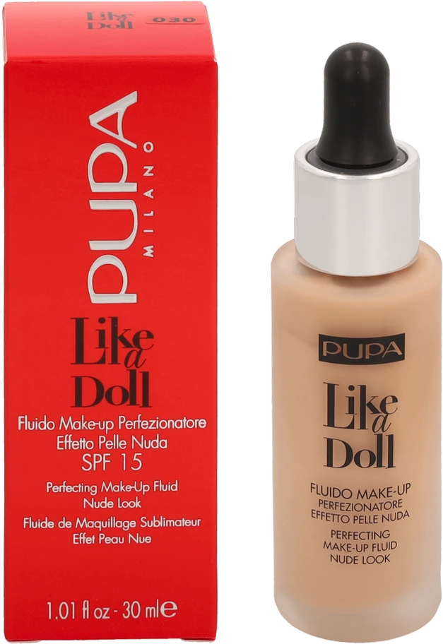 Pupa Milano Pupa Pupa Like A Doll Perfecting Make-Up Fluid SPF15 #030 Natural rusvai gelsvas, 30 ml