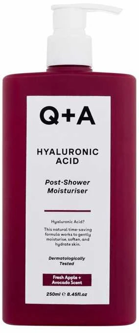 Q+A Hyaluronic Acid Post-Shower Moisturiser drėkinamasis kūno kremas su hialurono rūgštimi, 250 ml