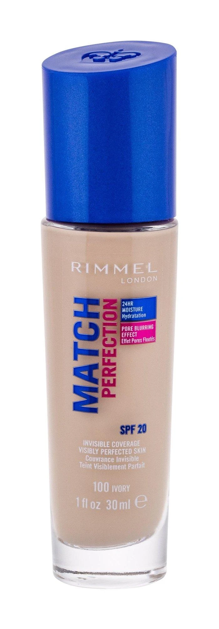 Rimmel London Match Perfection SPF20 makiažo pagrindas Moterims 30 ml, Ivory 100 - Neutral