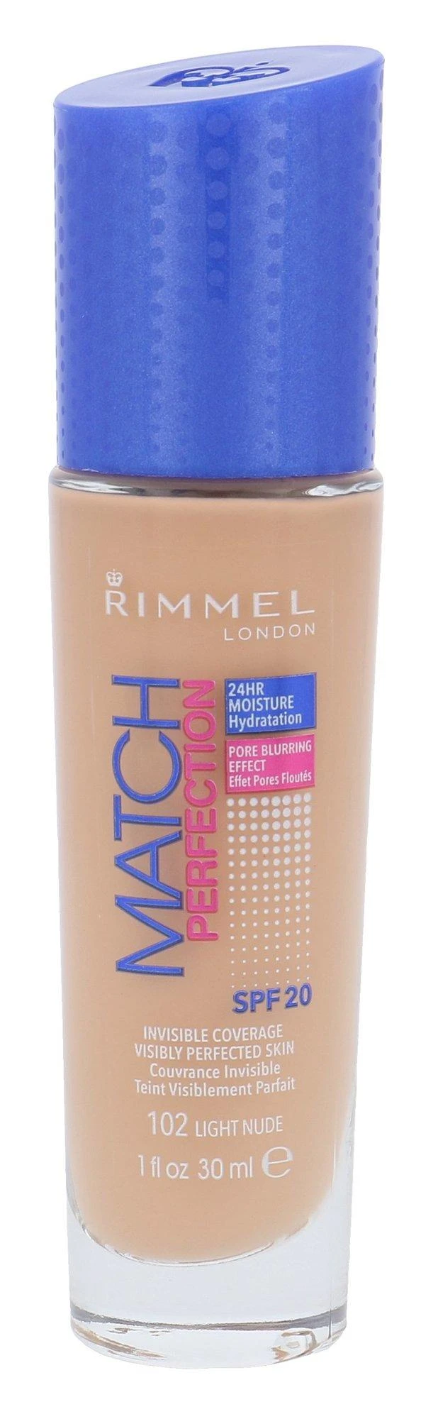 Rimmel London Match Perfection SPF20 makiažo pagrindas Moterims 30 ml, Light Nude 102 - Warm