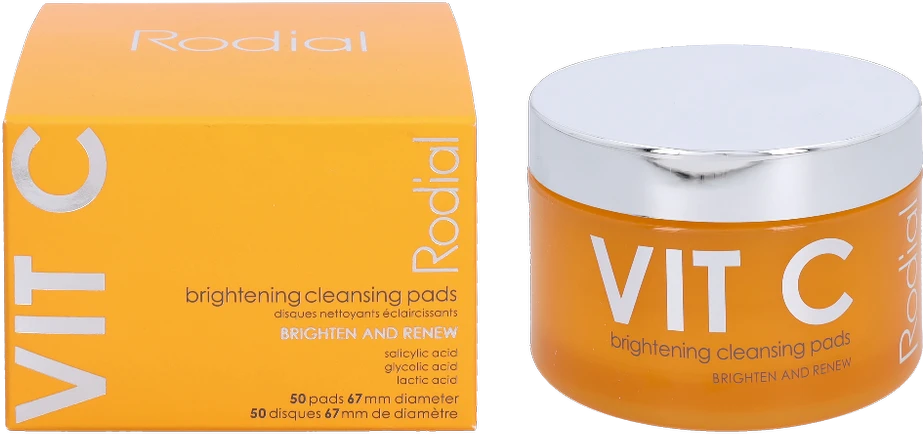 Rodial Vit C Brightening Cleansing Pads šviesinantys ir atkuriantys valomieji padeliai veidui, 50 vnt.