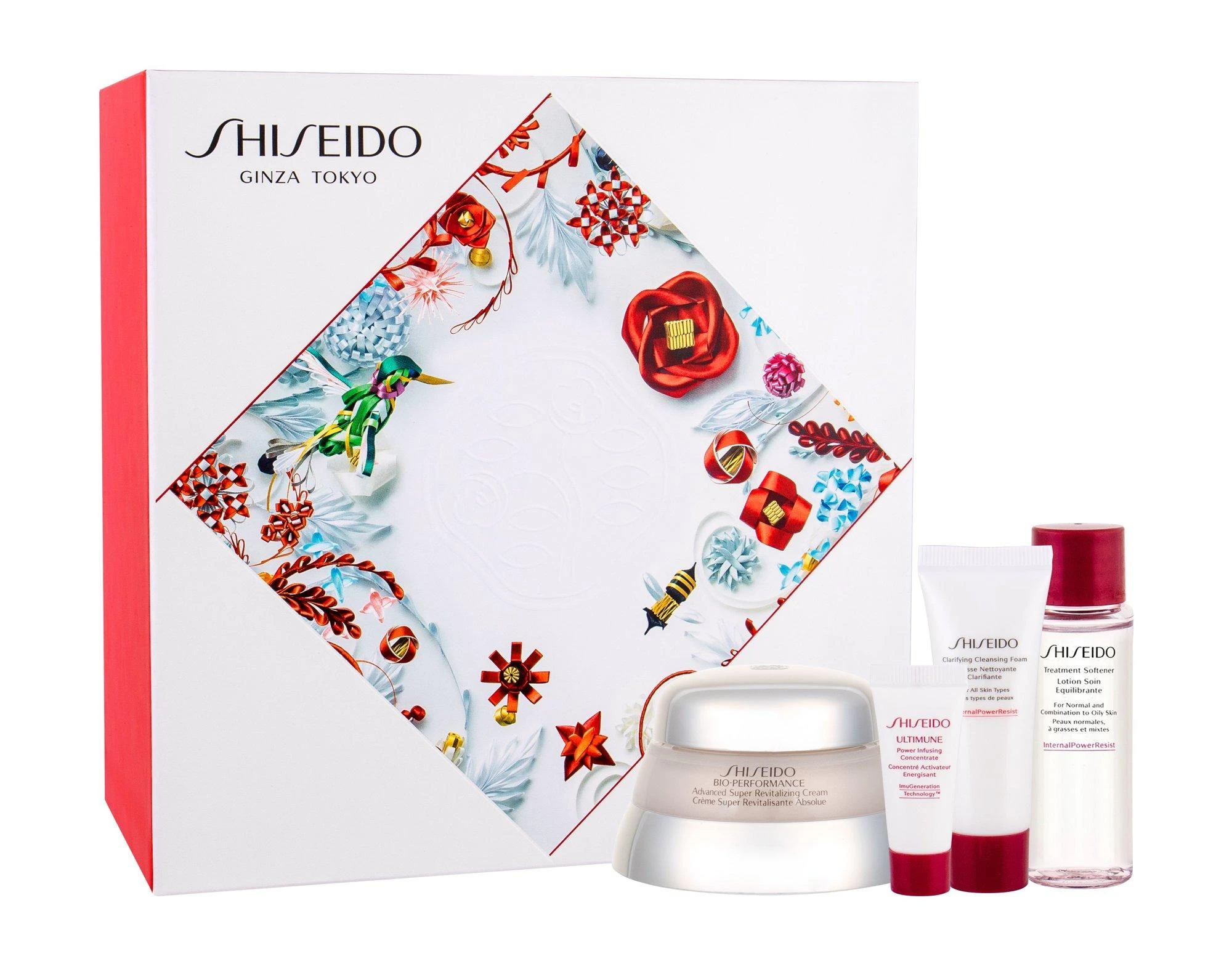 „Bio-Performance“ rinkinys „Shiseido“: „Bio-Performance Advanced Super Revitalizing Hyaluronic Acid Anti-Ageing Day & Night“ kremas veidui, 50 ml + „Ultimune Antioxidants Hydrating & Repair“ dieninis ir naktinis serumas veidui ir kaklui, 5 ml + „Benefiance Cleansing Cleansing“ valiklis