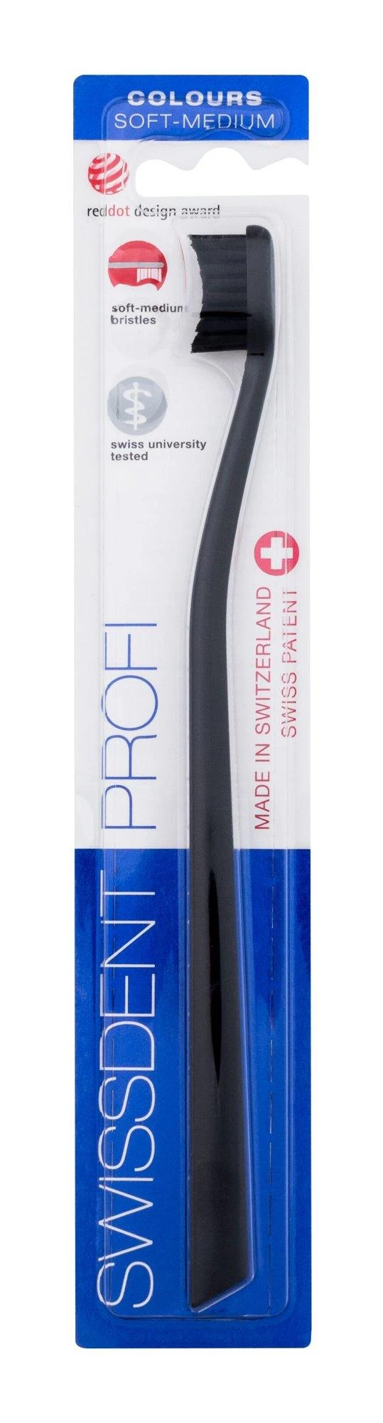 "Swissdent Profi Colours" dantų šepetėlis juoda ir raudona