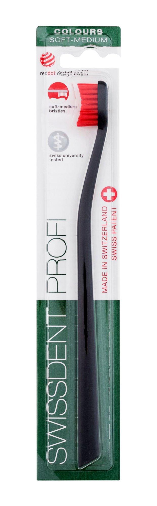 Swissdent Profi Colours Dantų šepetėlis Juodas - Raudona dantų šepetėlis