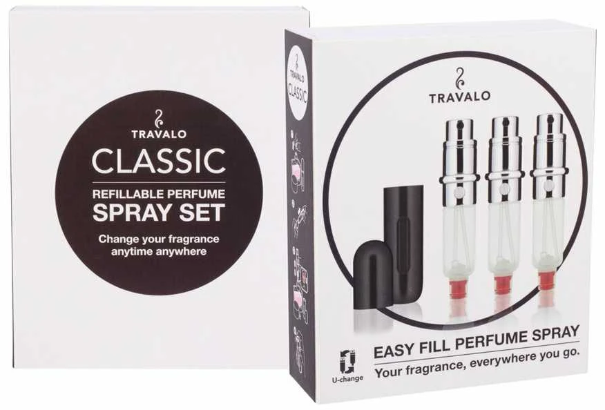 Travalo Classic HD SET Juodas pildomų kvepalų buteliukų (atomaizerių) rinkinys, 3 x 5 ml