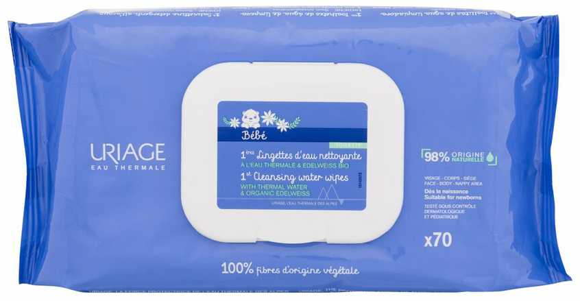 Uriage Bébé Lingettes Nettoyantes Cleansing Wipes drėgnos servetėlės vaikams, 70 vnt.