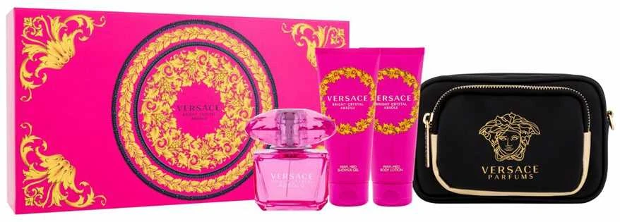 Versace Bright Crystal Absolu EDP rinkinys moterims (EDP, 90 ml + parfumuota dušo želė, 100 ml + parfumuotas kūno losjonas, 100 ml + kosmetinė)