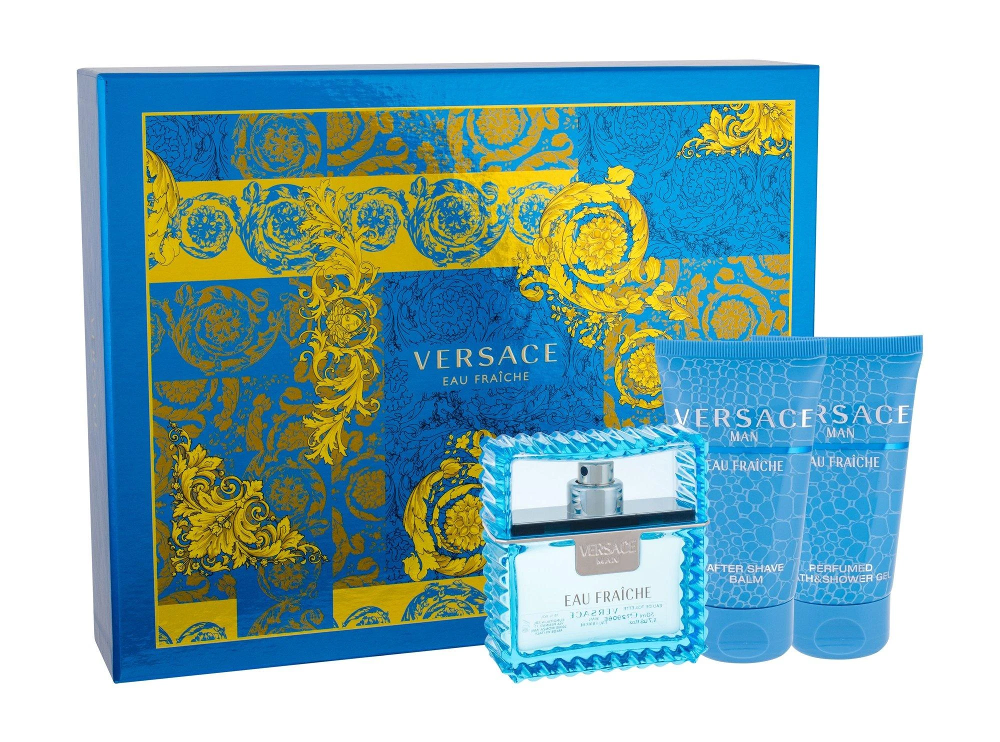 Versace Man Eau Fraiche rinkinys vyrams (EDT, 50 ml + dušo želė, 50 ml+ balzamas po skutimosi, 50 ml)