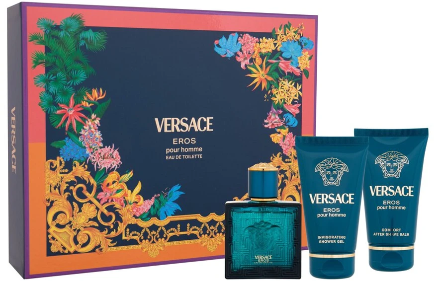Set Versace: Eros Eau De Parfum For Men, 50 ml + Eros Dušo želė For All Skin Types, 50 ml + Eros Hydrating After-Shave Balzamas, 50 ml