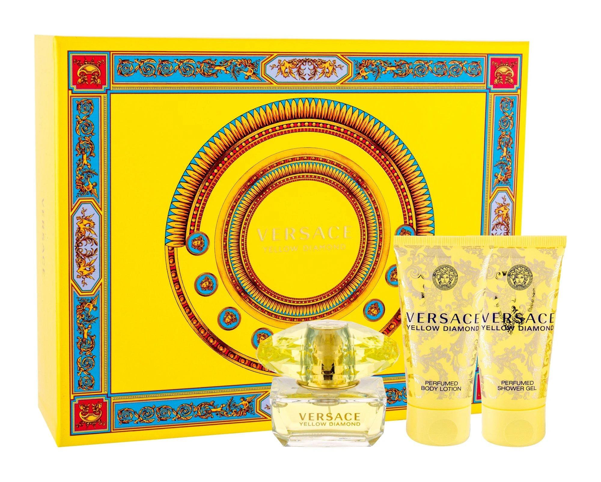 Versace Geltona Diamond rinkinys moterims (EDT, 50 ml + kūno losjonas, 50 ml + dušo želė, 50 ml)