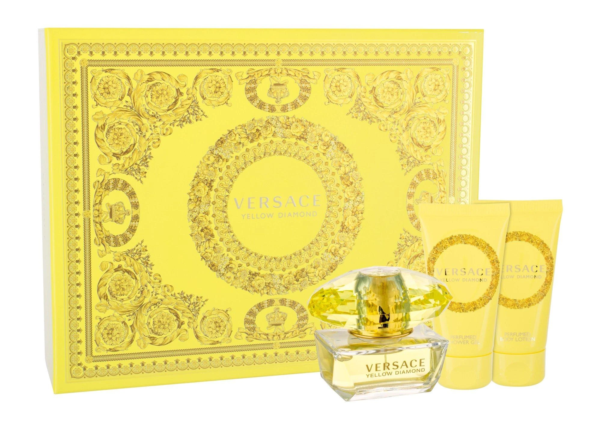 Versace Geltona Diamond rinkinys moterims (EDT, 50 ml + kūno losjonas, 50 ml + dušo želė, 50 ml)