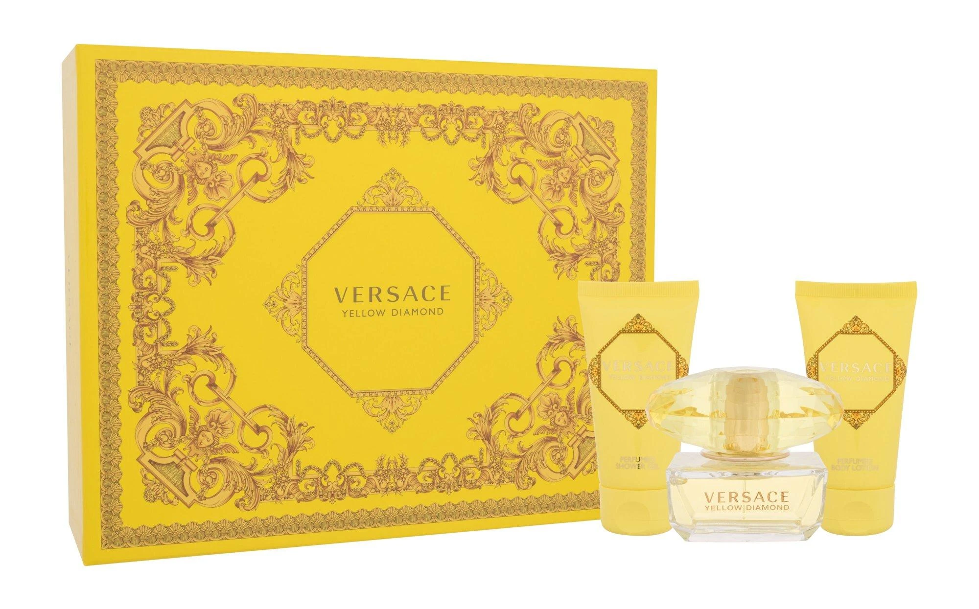 Versace Geltona Diamond rinkinys moterims (EDT, 50 ml + kūno losjonas, 50 ml + dušo želė, 50 ml)