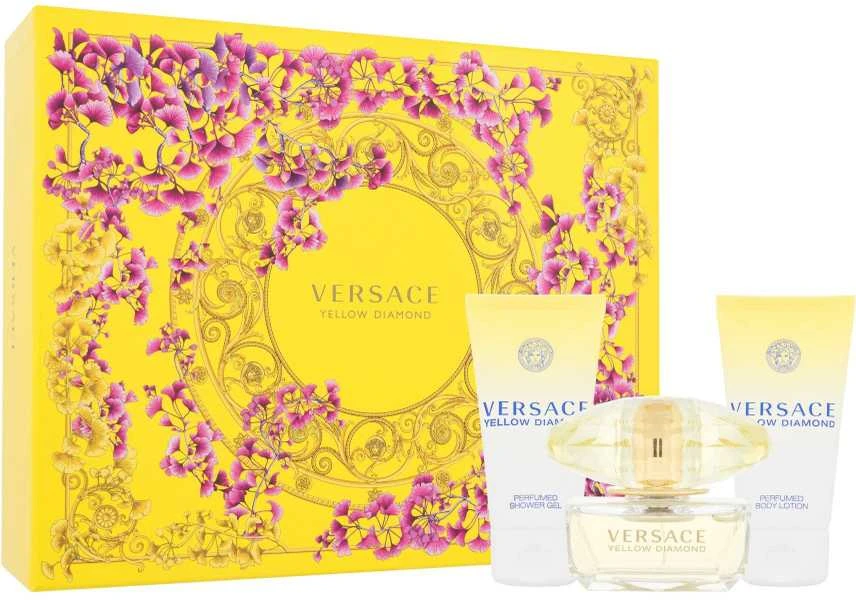Versace Geltona Diamond rinkinys moterims (EDT, 50 ml + kūno losjonas, 50 ml + dušo želė, 50 ml)