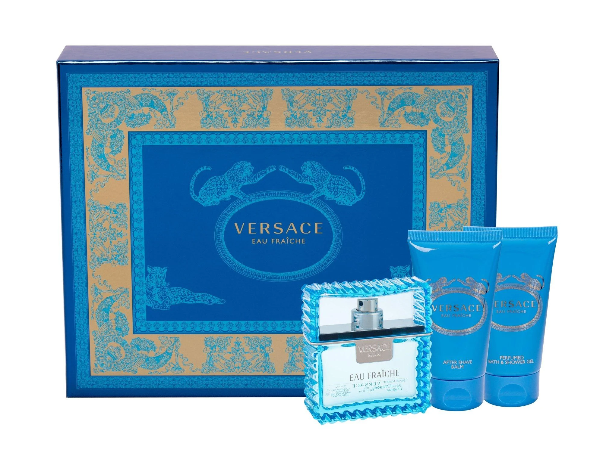Versace Man Eau Fraiche rinkinys vyrams (EDT, 50 ml + dušo želė, 50 ml+ balzamas po skutimosi, 50 ml)