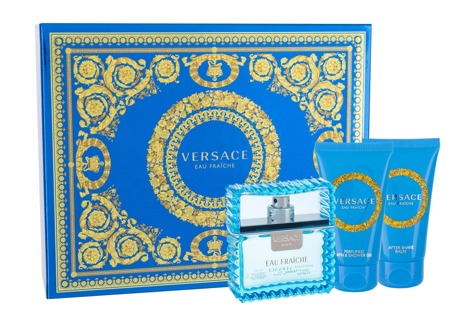 Versace Man Eau Fraiche rinkinys vyrams (EDT, 50 ml + dušo želė, 50 ml+ balzamas po skutimosi, 50 ml)