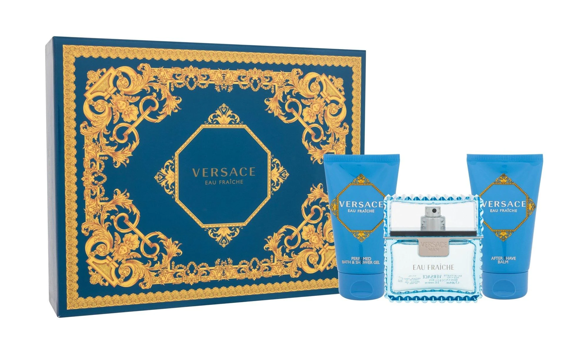 Versace Man Eau Fraiche rinkinys vyrams (EDT, 50 ml + dušo želė, 50 ml+ balzamas po skutimosi, 50 ml)