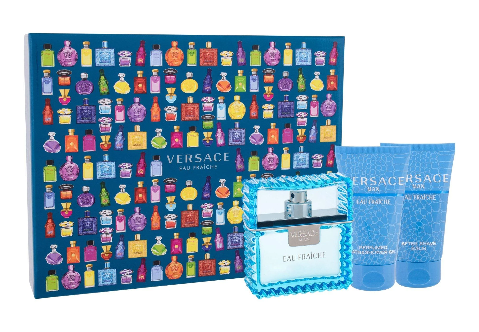 Versace Man Eau Fraiche rinkinys vyrams (EDT, 50 ml + dušo želė, 50 ml+ balzamas po skutimosi, 50 ml)