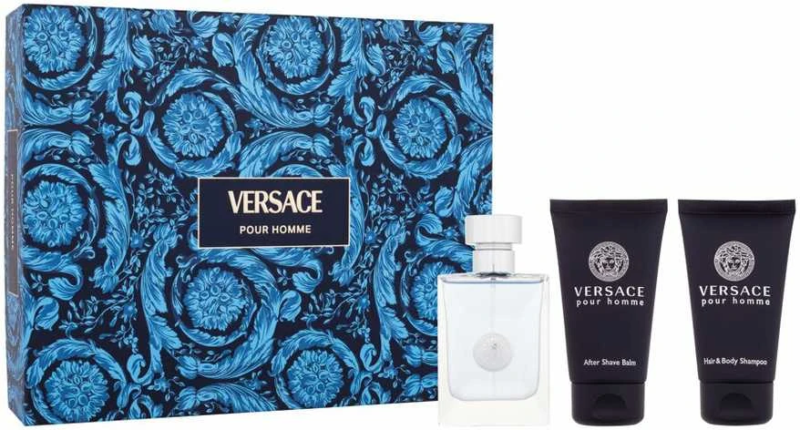 Versace Pour Homme rinkinys vyrams (EDT, 50 ml + balzamas po skutimosi, 50 ml + kūno ir plaukų šampūnas, 50 ml)