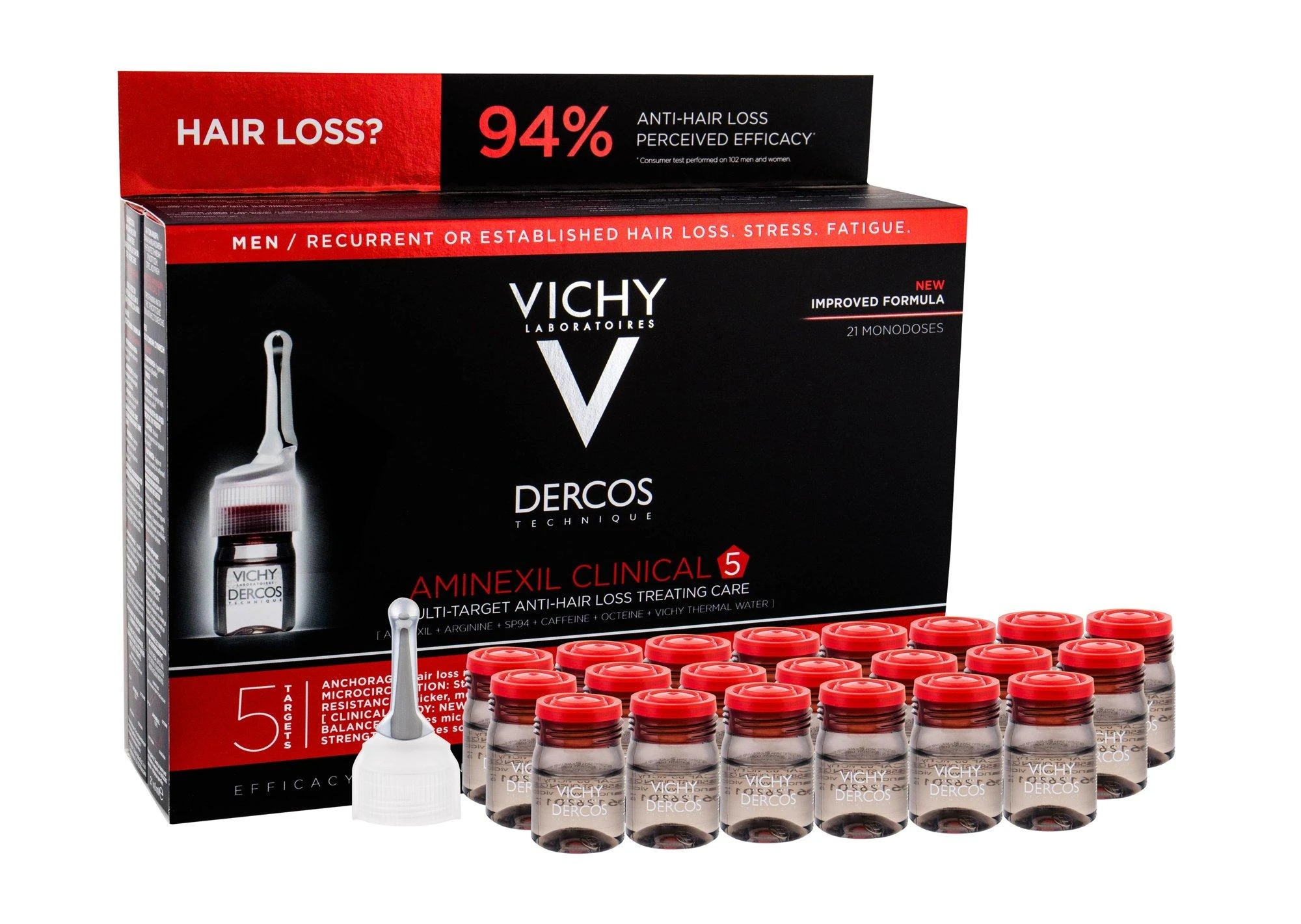 Priemonė nuo plaukų slinkimo Vichy Dercos Aminexil Clinical 5, 21 x 6 ml