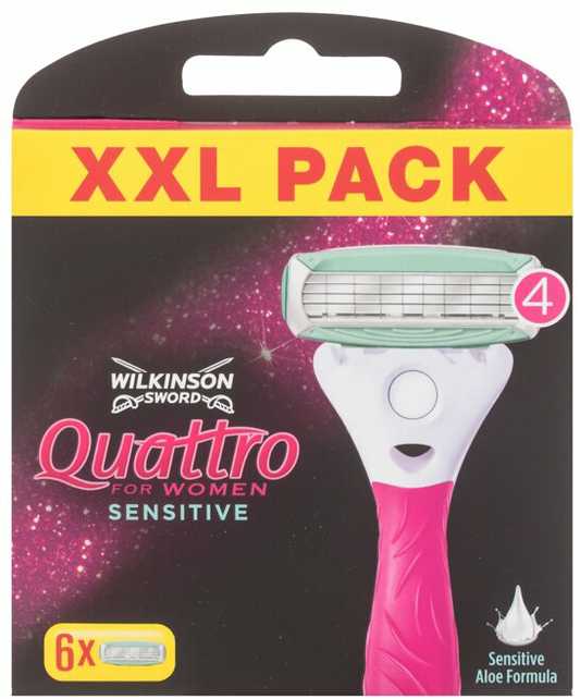 Wilkinson Sword Quattro For Women Sensitive keičiami peiliukai moteriai, 1 peiliukas