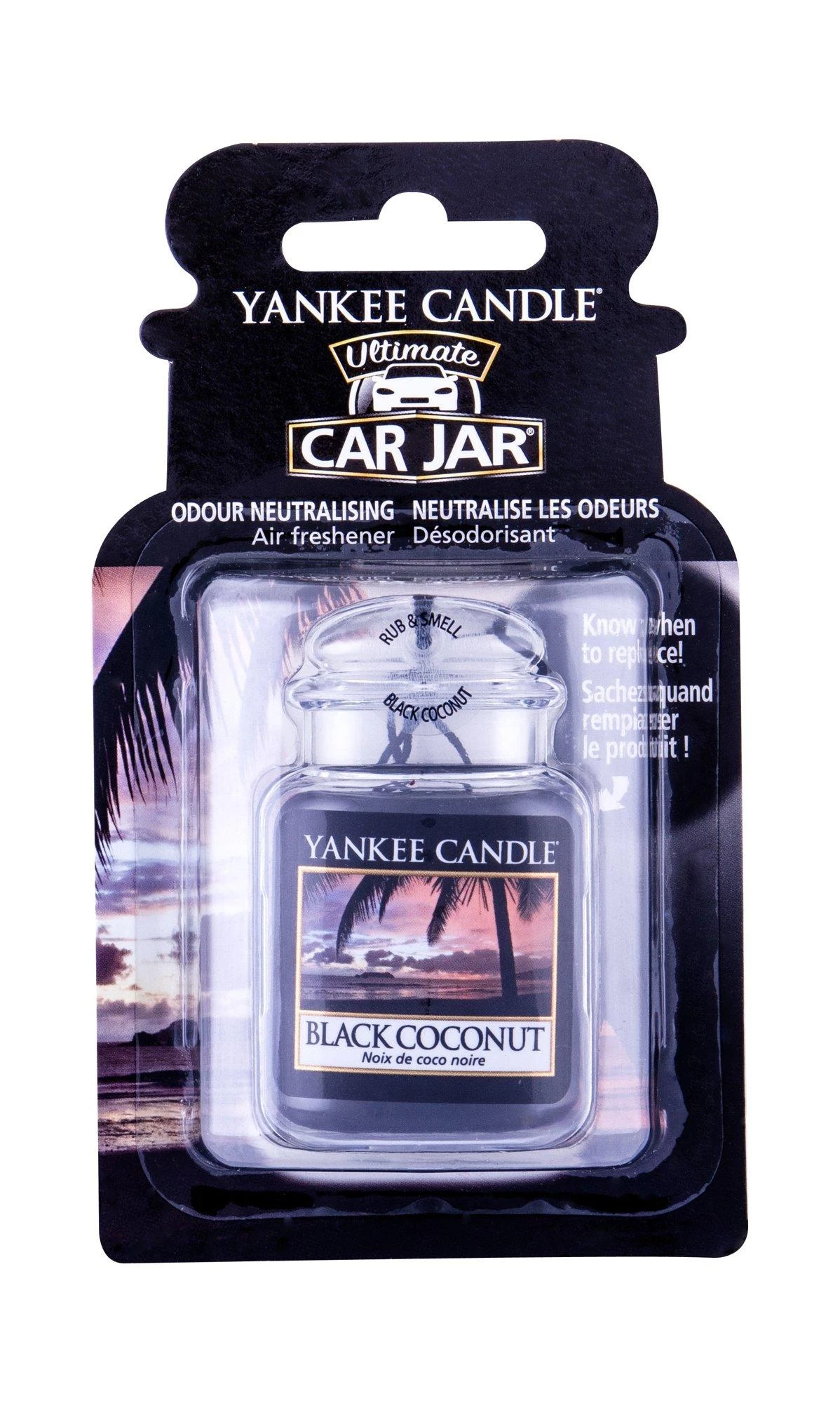 Yankee Candle Black Coconut automobilių gaiviklis pakuotėje