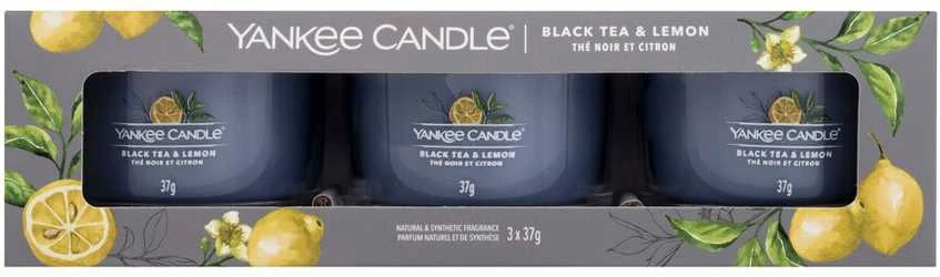 Yankee Candle Yankee žvakė su užpilu „Juodas arbata ir citrina“, 3 x 37 g