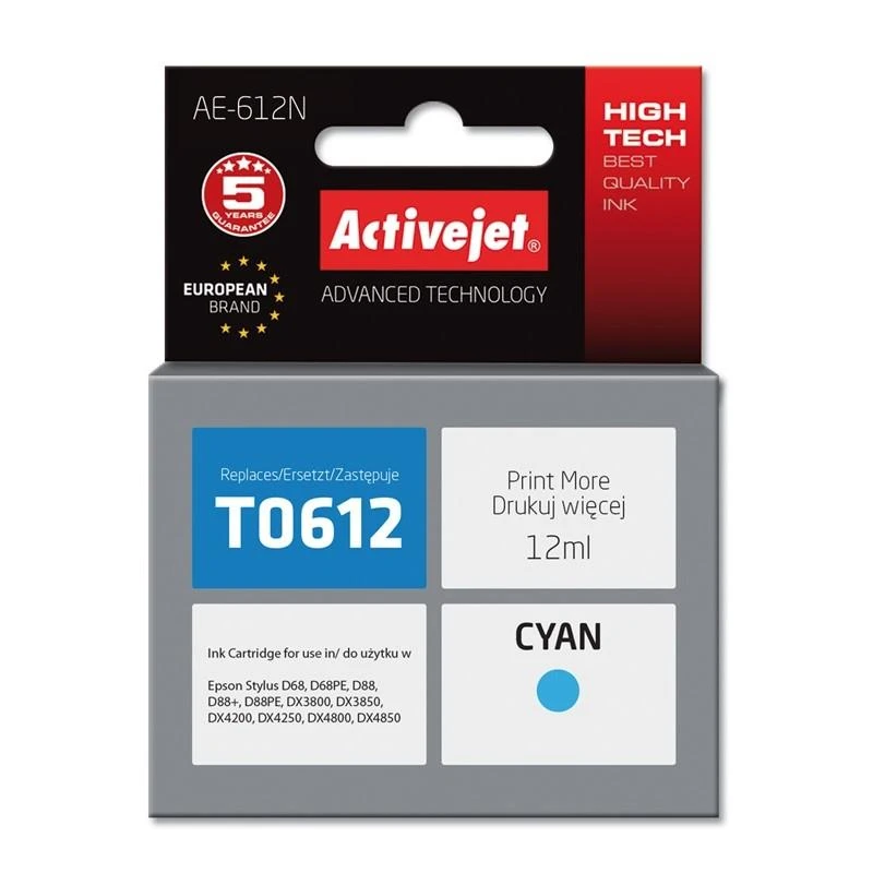 Atrament ActiveJet prieš Epson T0612 D68/D88/DX3800 Cyan AE-612